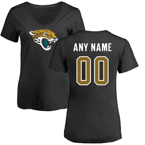 Women Jacksonville Jaguars NFL Pro Line Black Any Name and Number Logo Custom Slim Fit T-Shirt